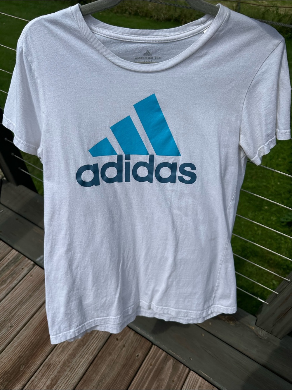 adidas White Tee with Blue Logo